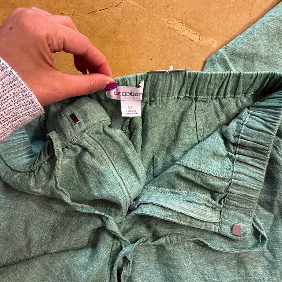 NWT 100% Linen Women's Green Linen Blend Elastic Waist Drawstring‎ Pants Size ST - Picture 4 of 5